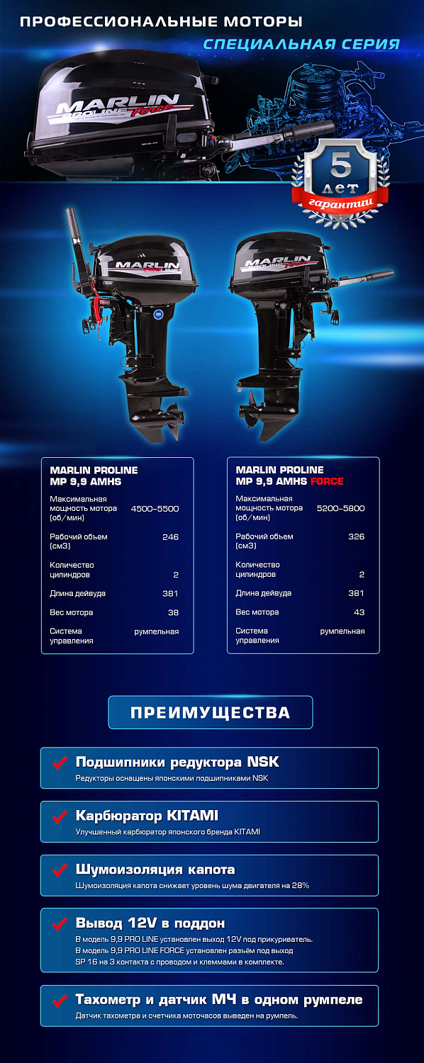 Лодочный мотор MARLIN PROLINE MP 9.9 (20) AMHS FORCE в Череповце